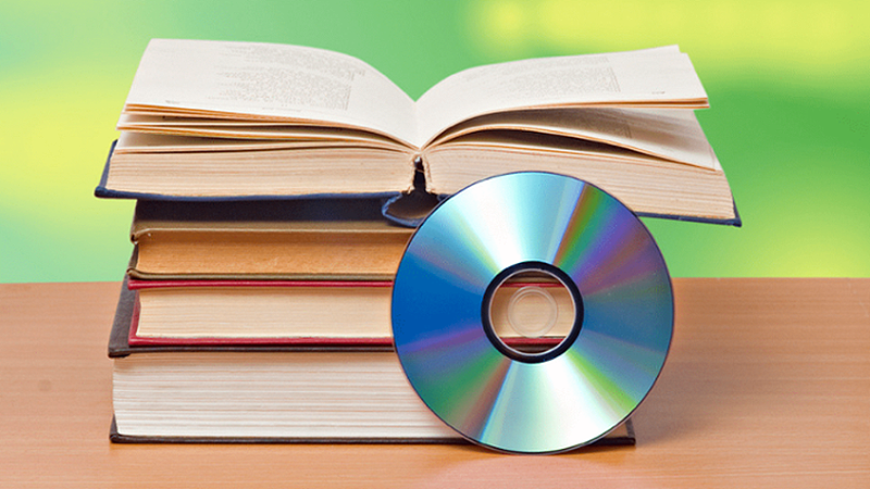 Picture of books and a shiny DVD